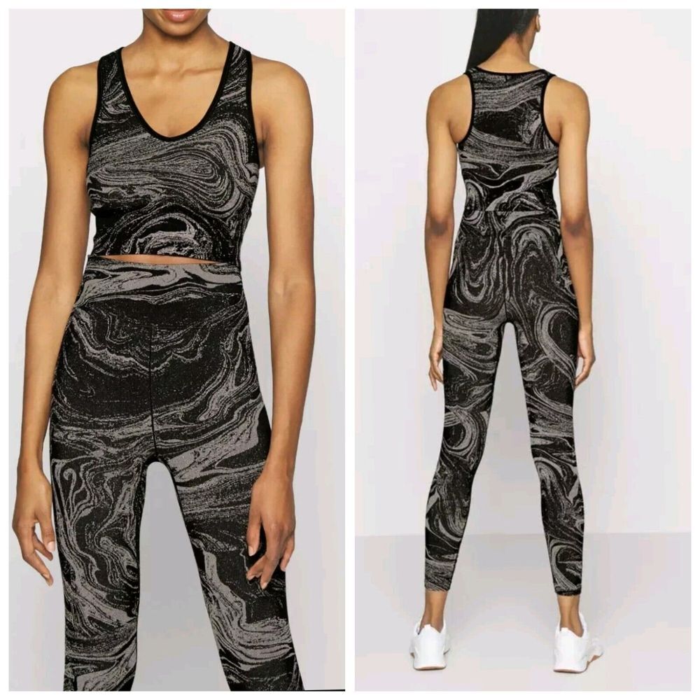 Athleta Womens XS Aurora Seamless Shine‎ Metallic Swirl Workout Set Tank & Pants